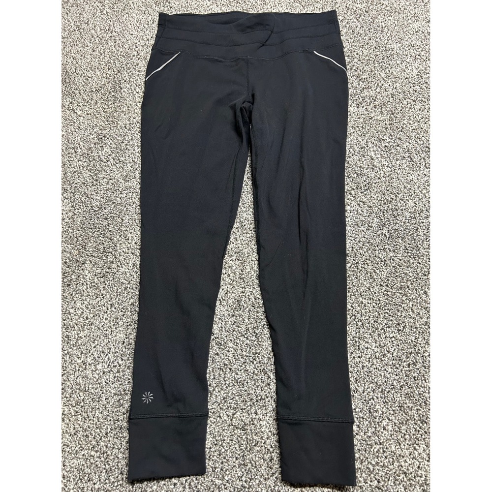 Athleta Black Athletic Leggings Reflective Mesh Ruched Running Pants Womens L